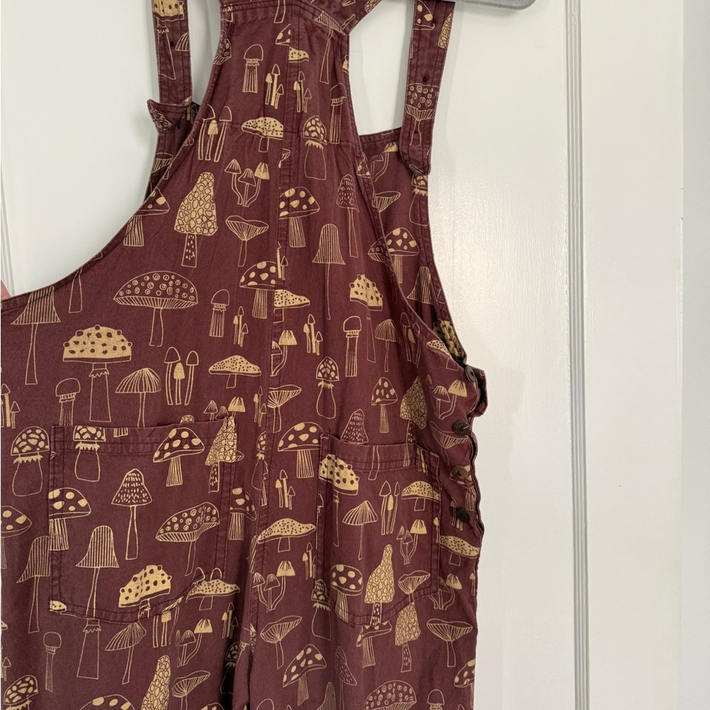 Women's Brown Mushroom-Print Overalls - Picture 6 of 6